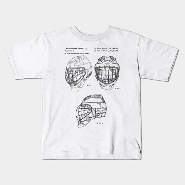 Hockey Goaltender Mask Patent Black Kids T-Shirt by Luve